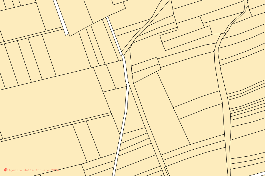 Plan cadastral du centre de Mariano del Friuli : parcelles et bâtiments, cartographie de l'Agenzia delle Entrate