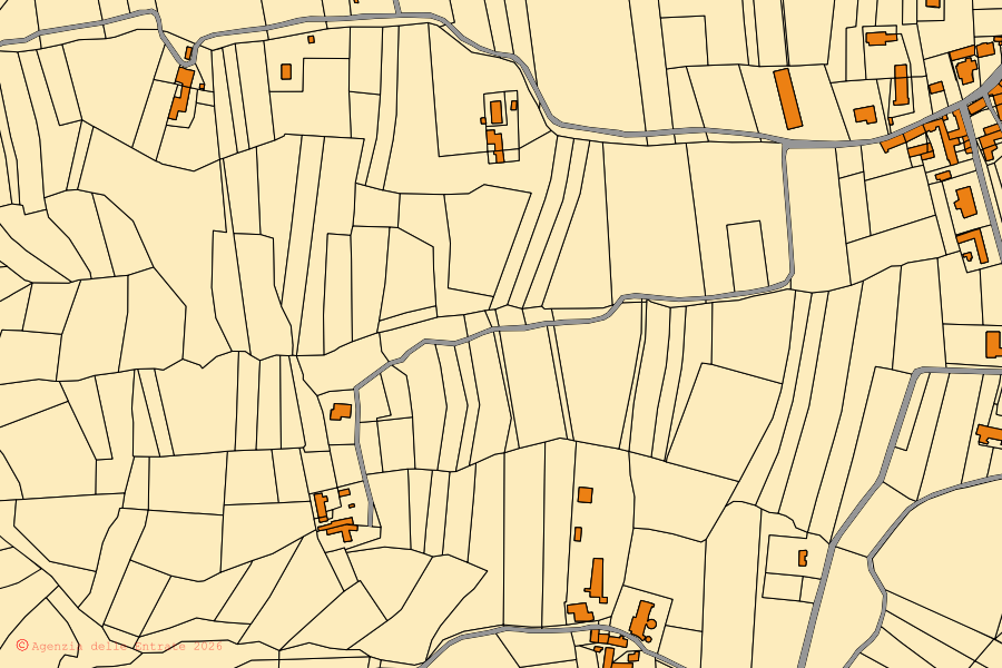 Plan cadastral du centre de Melazzo : parcelles et bâtiments, cartographie de l'Agenzia delle Entrate