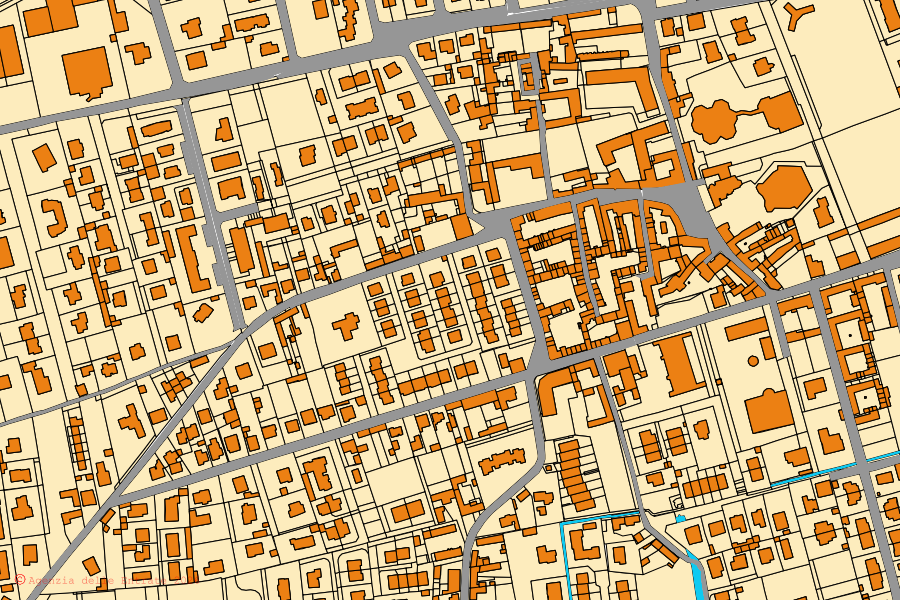 Plan cadastral du centre de Mesero : parcelles et bâtiments, cartographie de l'Agenzia delle Entrate