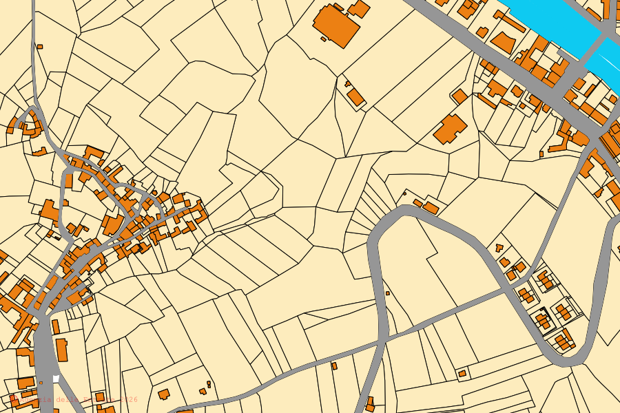 Plan cadastral du centre de Monleale : parcelles et bâtiments, cartographie de l'Agenzia delle Entrate