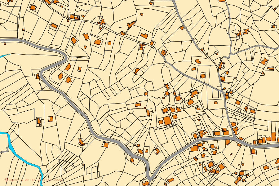 Plan cadastral du centre de Naso : parcelles et bâtiments, cartographie de l'Agenzia delle Entrate