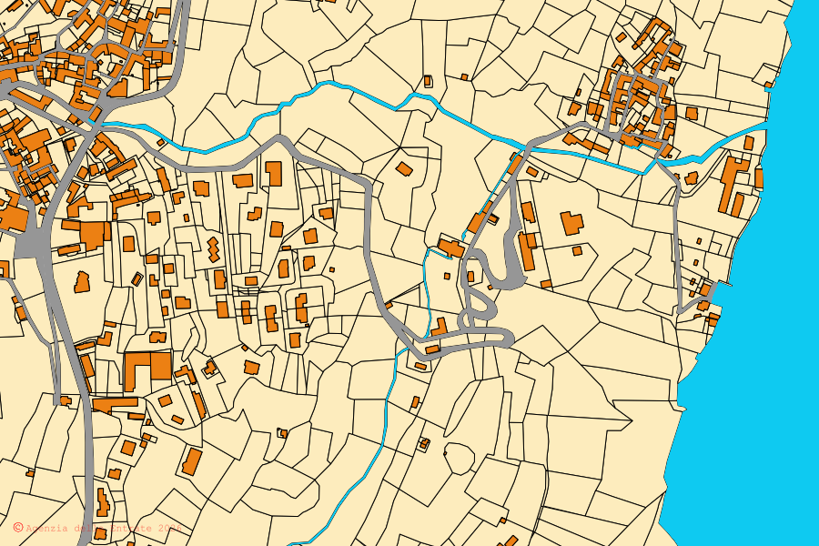 Plan cadastral du centre de Nonio : parcelles et bâtiments, cartographie de l'Agenzia delle Entrate