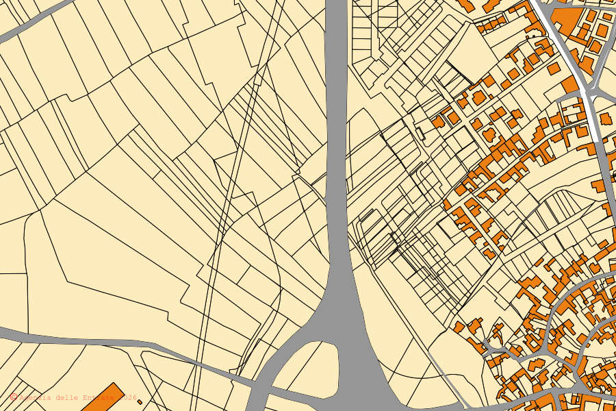 Plan cadastral du centre de Nuraminis : parcelles et bâtiments, cartographie de l'Agenzia delle Entrate