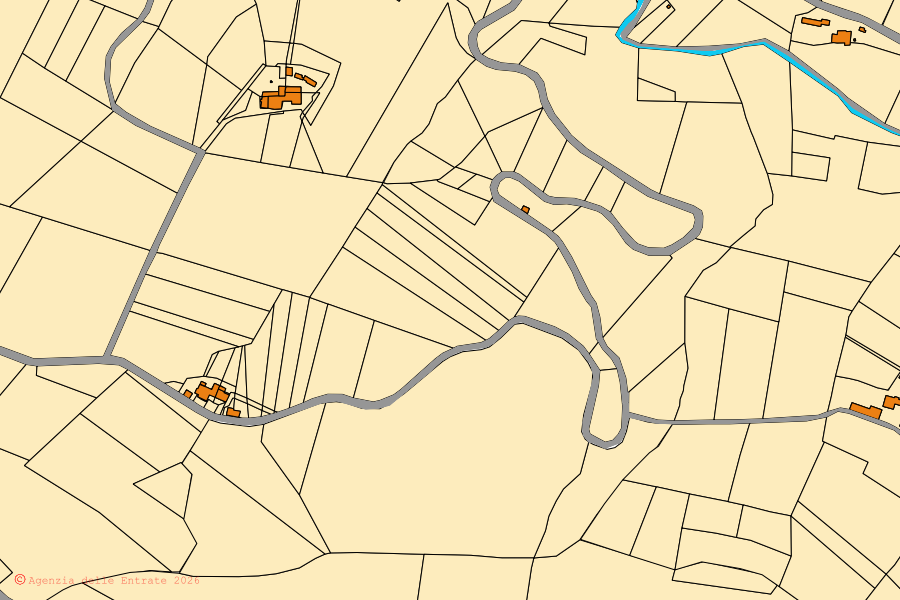 Plan cadastral du centre de Oliva Gessi : parcelles et bâtiments, cartographie de l'Agenzia delle Entrate