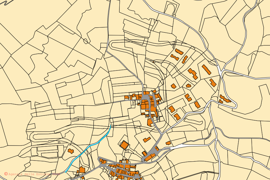 Plan cadastral du centre de Oltressenda Alta : parcelles et bâtiments, cartographie de l'Agenzia delle Entrate