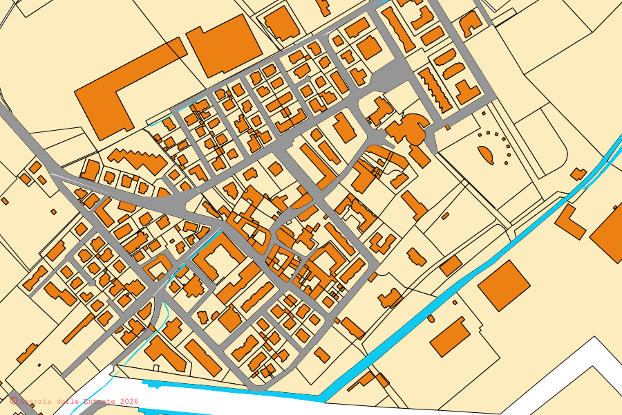 Plan cadastral du centre de Orio al Serio : parcelles et bâtiments, cartographie de l'Agenzia delle Entrate