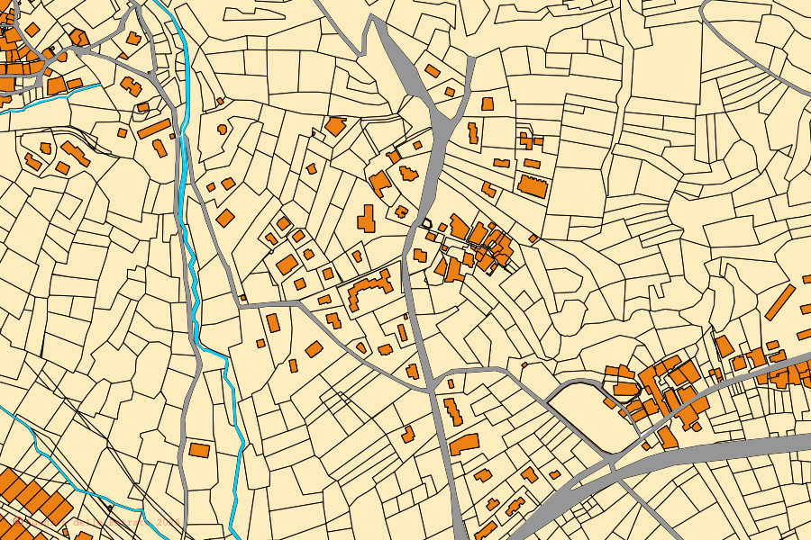 Plan cadastral du centre de Oulx : parcelles et bâtiments, cartographie de l'Agenzia delle Entrate