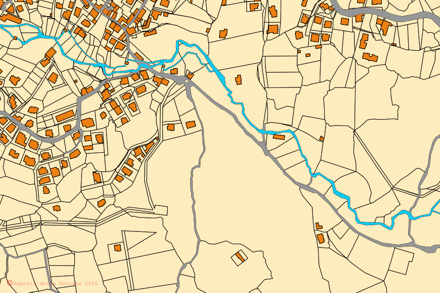 Plan cadastral du centre de Ovodda : parcelles et bâtiments, cartographie de l'Agenzia delle Entrate