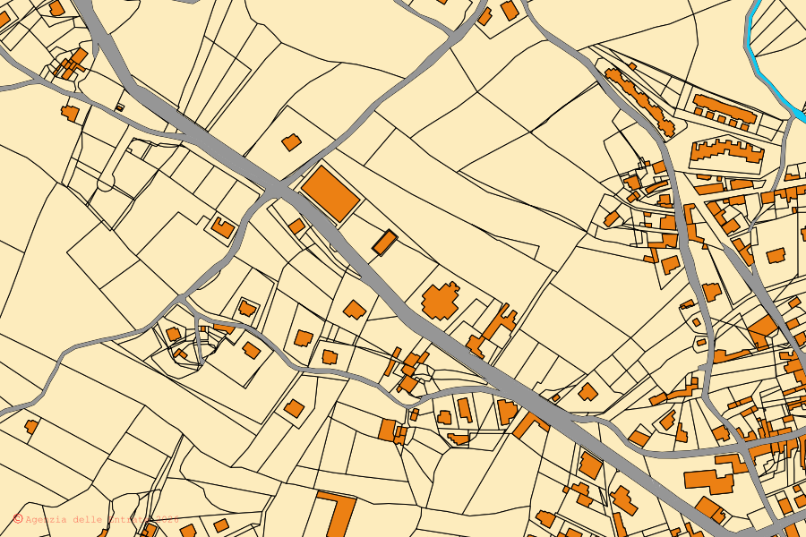 Plan cadastral du centre de Perdaxius : parcelles et bâtiments, cartographie de l'Agenzia delle Entrate