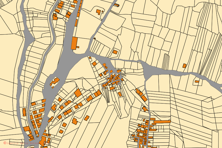 Plan cadastral du centre de Petralia Soprana : parcelles et bâtiments, cartographie de l'Agenzia delle Entrate