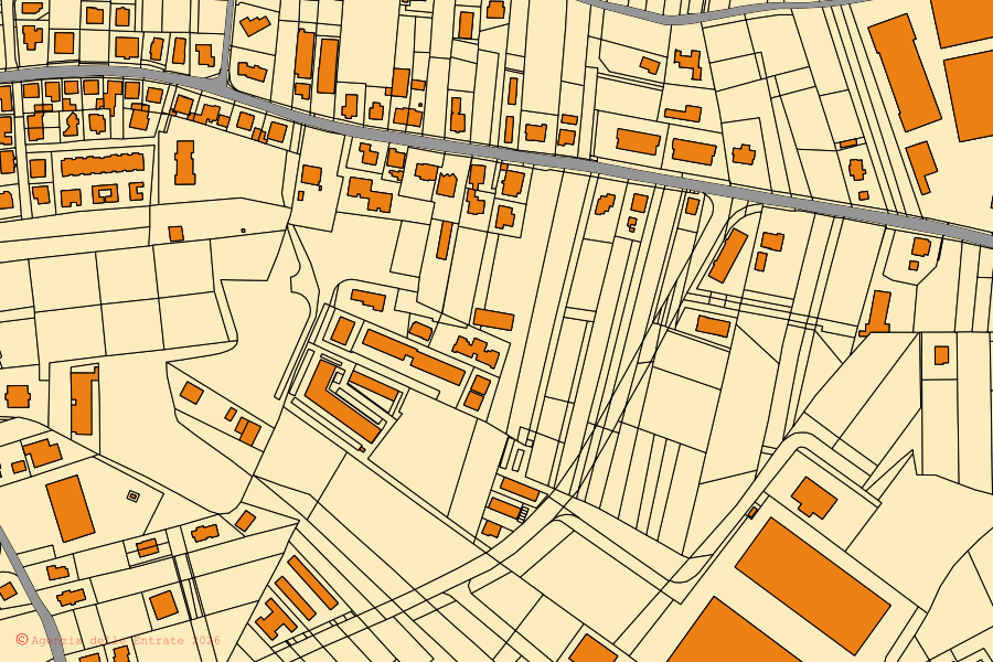 Plan cadastral du centre de Pianella : parcelles et bâtiments, cartographie de l'Agenzia delle Entrate