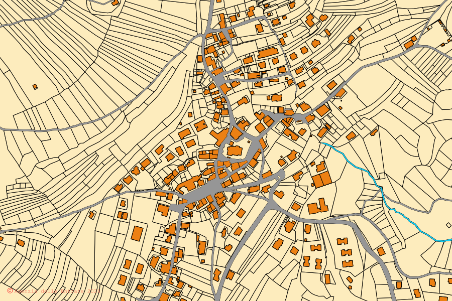 Plan cadastral du centre de Pieve di Cadore : parcelles et bâtiments, cartographie de l'Agenzia delle Entrate