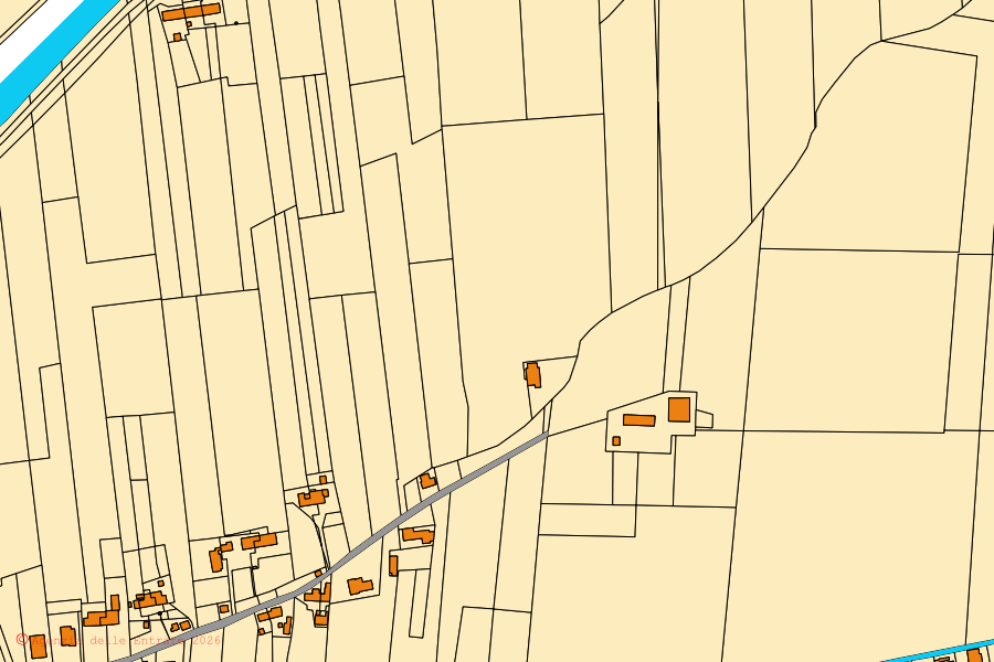 Plan cadastral du centre de Pincara : parcelles et bâtiments, cartographie de l'Agenzia delle Entrate