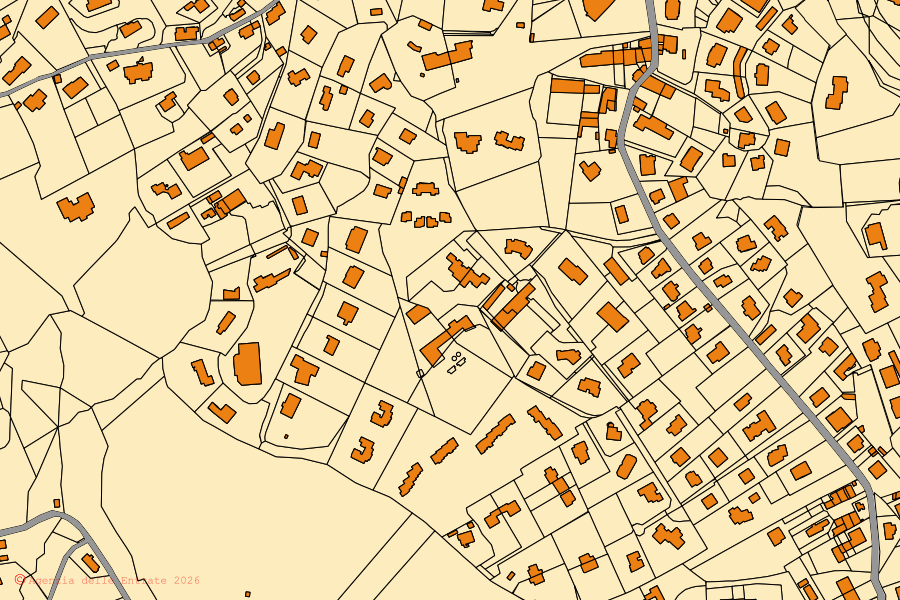 Plan cadastral du centre de Pino Torinese : parcelles et bâtiments, cartographie de l'Agenzia delle Entrate