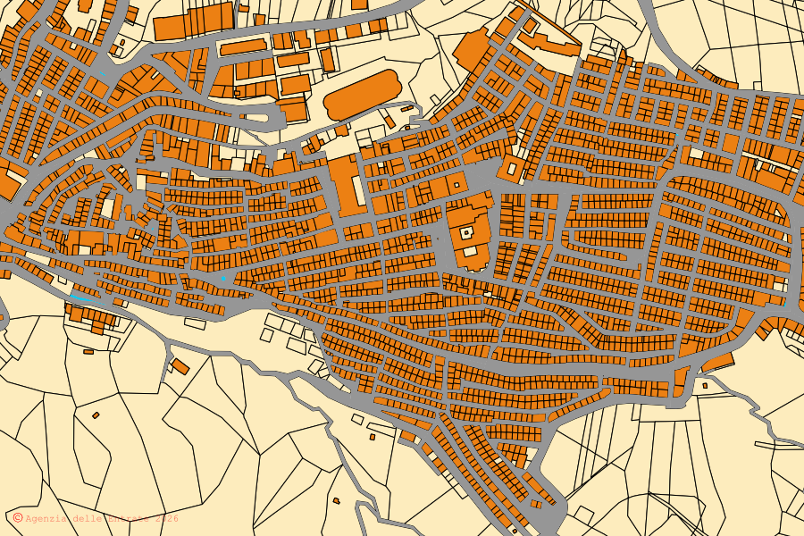 Plan cadastral du centre de Pisticci : parcelles et bâtiments, cartographie de l'Agenzia delle Entrate
