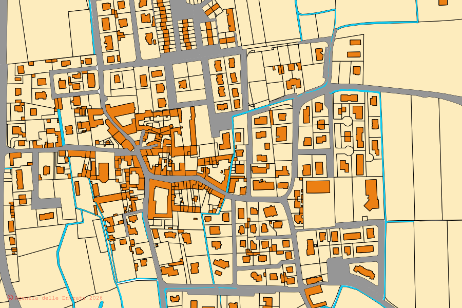 Plan cadastral du centre de Pognano : parcelles et bâtiments, cartographie de l'Agenzia delle Entrate