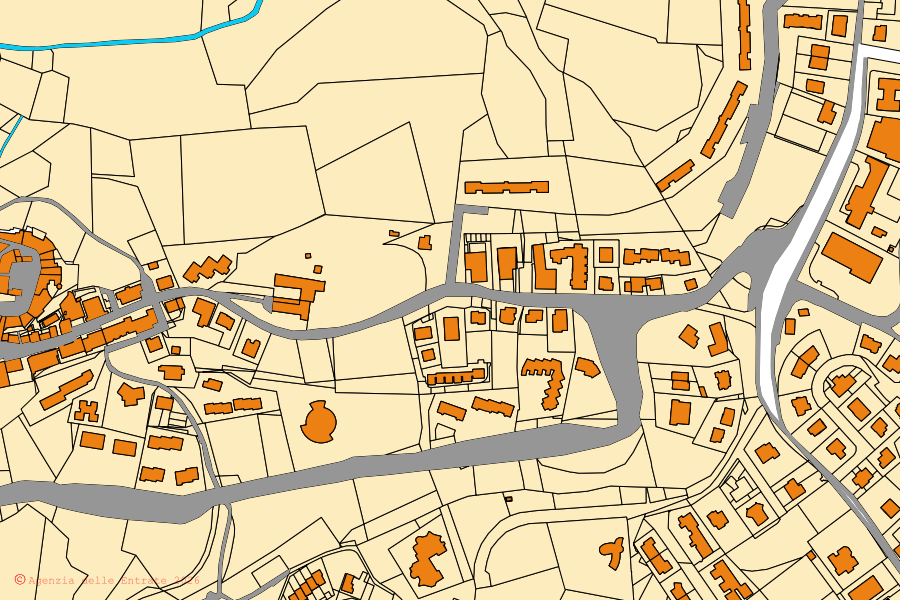 Plan cadastral du centre de Polverigi : parcelles et bâtiments, cartographie de l'Agenzia delle Entrate