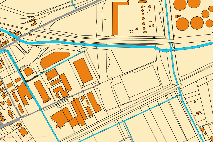 Plan cadastral du centre de Pregnana Milanese : parcelles et bâtiments, cartographie de l'Agenzia delle Entrate