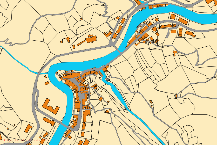 Plan cadastral du centre de Premilcuore : parcelles et bâtiments, cartographie de l'Agenzia delle Entrate