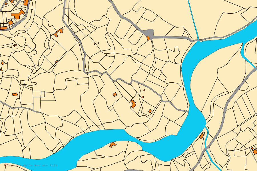 Plan cadastral du centre de Proceno : parcelles et bâtiments, cartographie de l'Agenzia delle Entrate