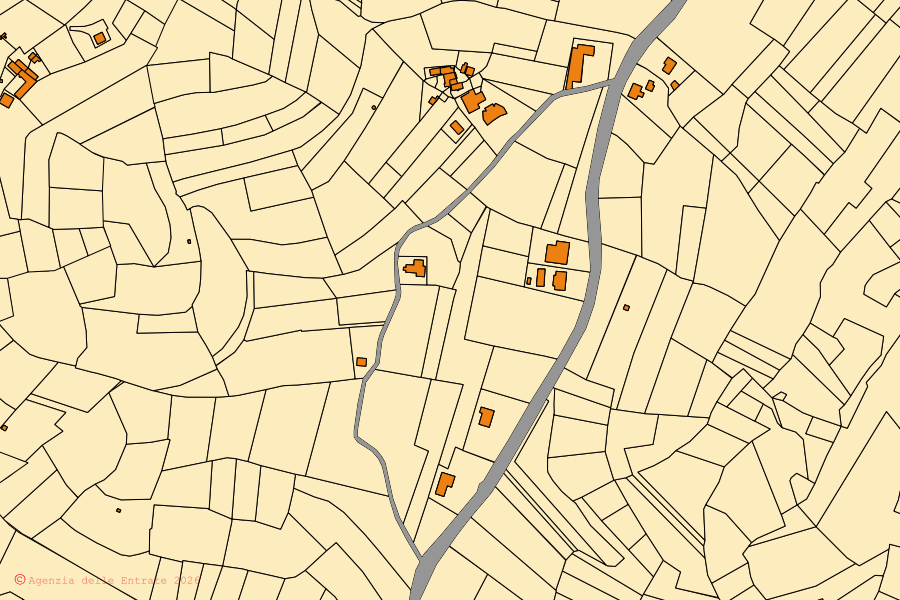Plan cadastral du centre de Quaranti : parcelles et bâtiments, cartographie de l'Agenzia delle Entrate