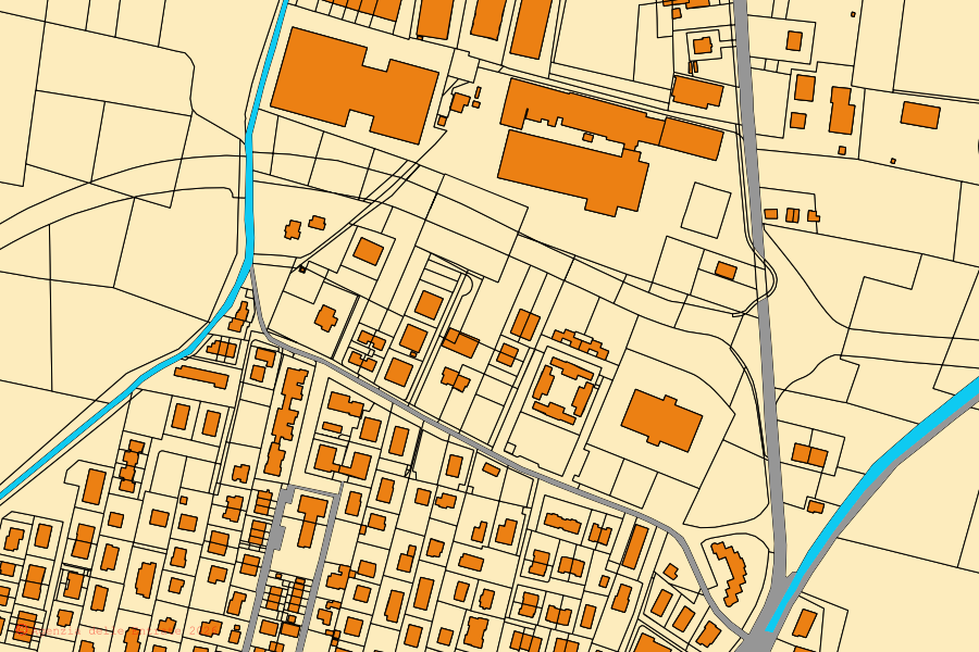 Plan cadastral du centre de Quattro Castella : parcelles et bâtiments, cartographie de l'Agenzia delle Entrate