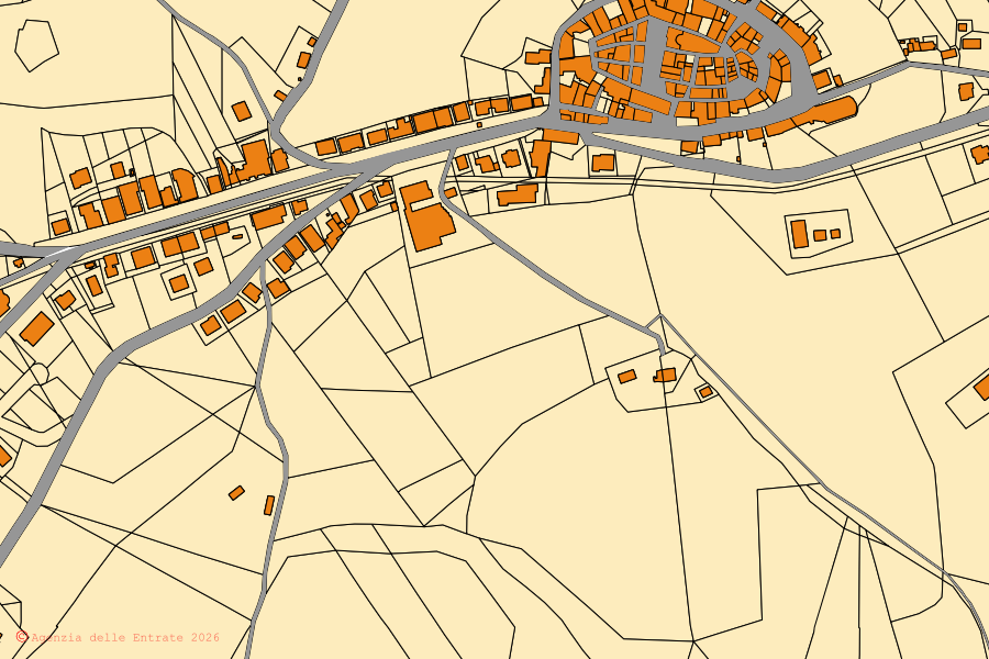 Plan cadastral du centre de Rapagnano : parcelles et bâtiments, cartographie de l'Agenzia delle Entrate
