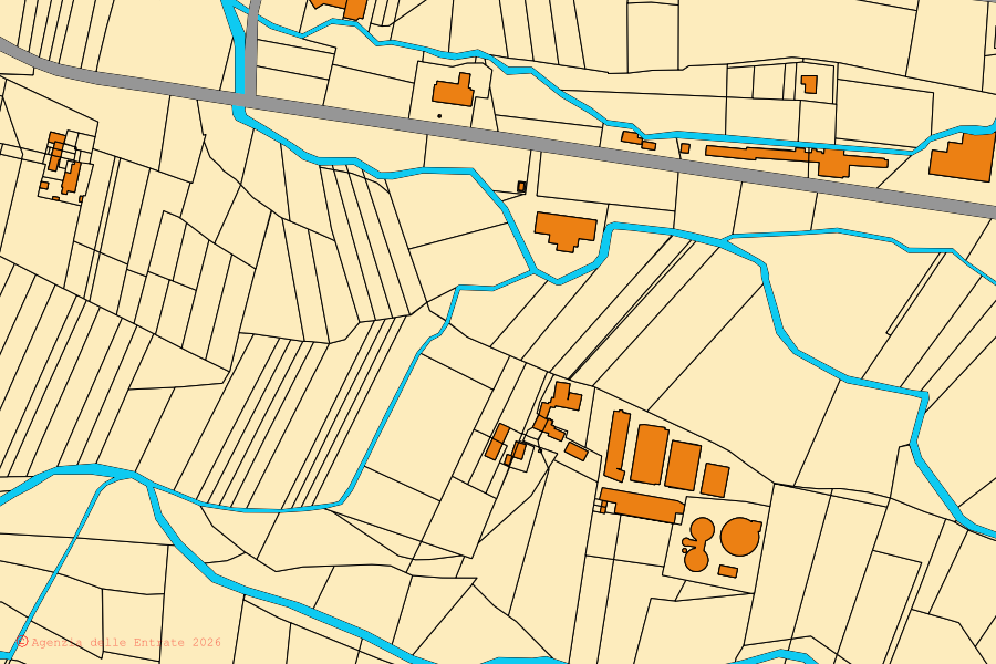 Plan cadastral du centre de Revello : parcelles et bâtiments, cartographie de l'Agenzia delle Entrate