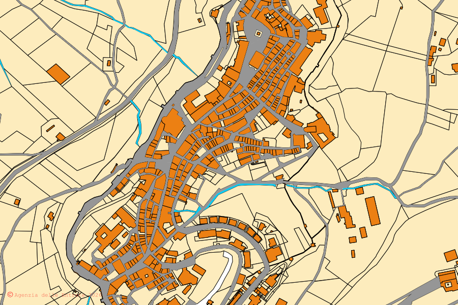 Plan cadastral du centre de Ripatransone : parcelles et bâtiments, cartographie de l'Agenzia delle Entrate