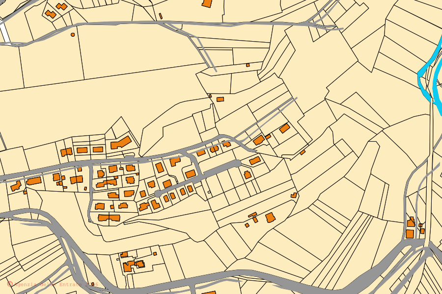 Plan cadastral du centre de Rodero : parcelles et bâtiments, cartographie de l'Agenzia delle Entrate