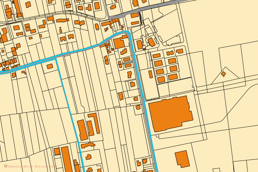 Plan cadastral du centre de Rossano Veneto : parcelles et bâtiments, cartographie de l'Agenzia delle Entrate