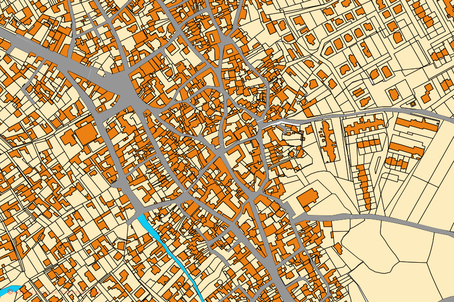 Plan cadastral du centre de Samassi : parcelles et bâtiments, cartographie de l'Agenzia delle Entrate