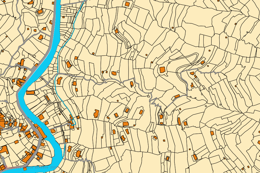 Plan cadastral du centre de San Biagio della Cima : parcelles et bâtiments, cartographie de l'Agenzia delle Entrate