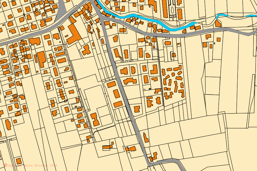 Plan cadastral du centre de San Biagio di Callalta : parcelles et bâtiments, cartographie de l'Agenzia delle Entrate