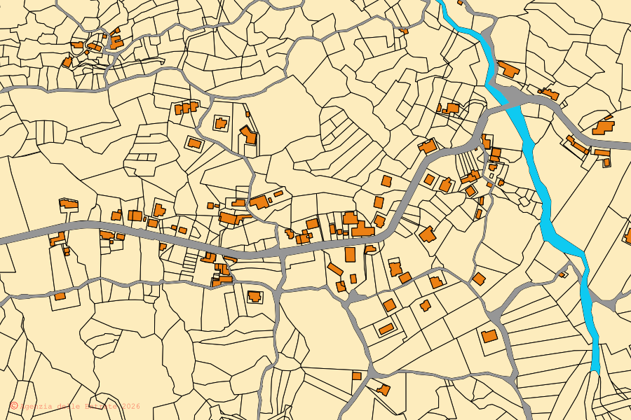 Plan cadastral du centre de San Biagio Saracinisco : parcelles et bâtiments, cartographie de l'Agenzia delle Entrate