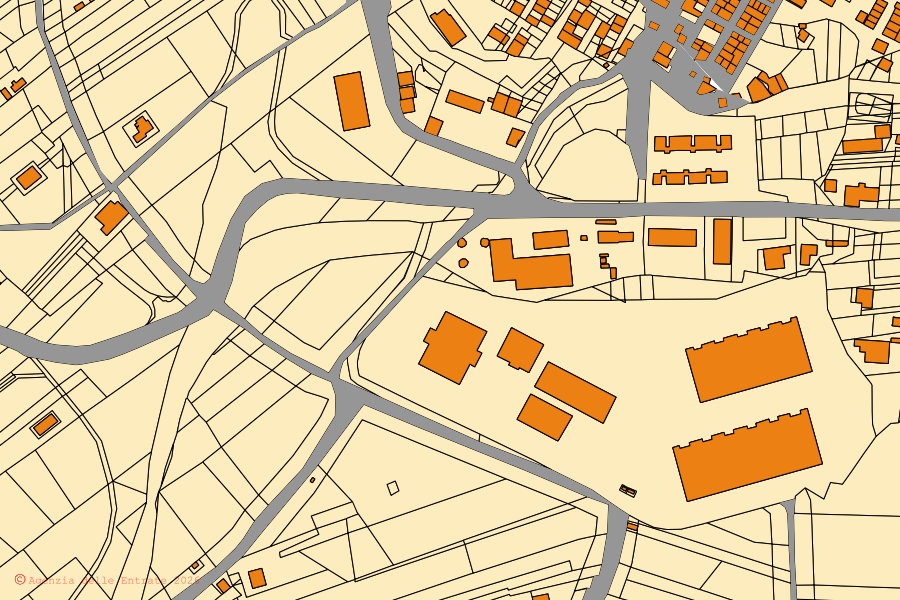 Plan cadastral du centre de San Cipirello : parcelles et bâtiments, cartographie de l'Agenzia delle Entrate