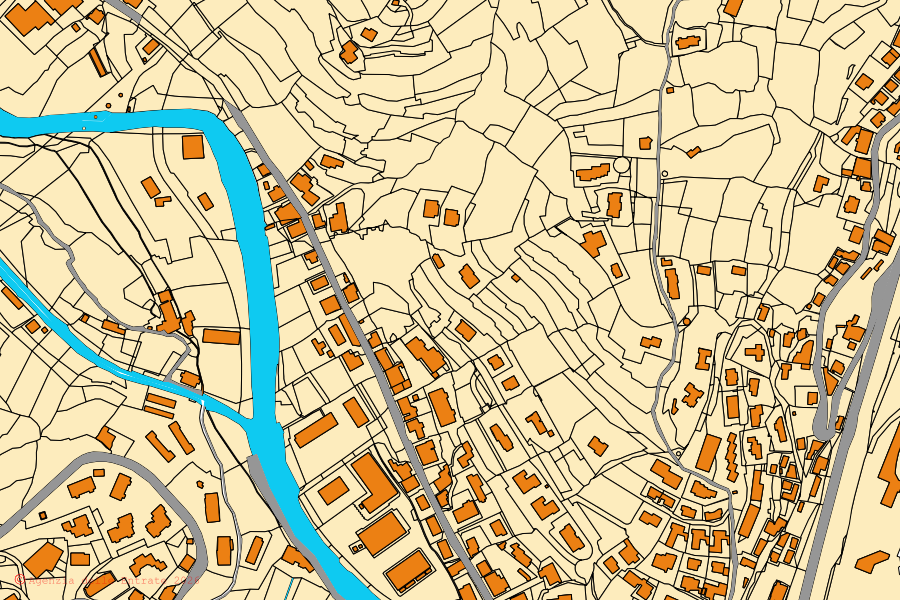 Plan cadastral du centre de San Lorenzo al Mare : parcelles et bâtiments, cartographie de l'Agenzia delle Entrate