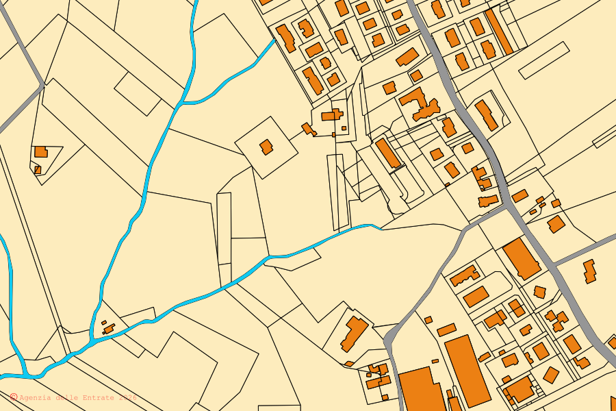 Plan cadastral du centre de San Marcello : parcelles et bâtiments, cartographie de l'Agenzia delle Entrate