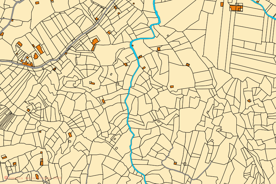 Plan cadastral du centre de San Pier Niceto : parcelles et bâtiments, cartographie de l'Agenzia delle Entrate
