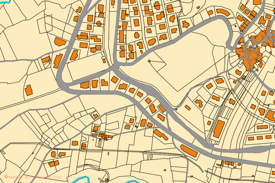 Plan cadastral du centre de Santo Stefano di Rogliano : parcelles et bâtiments, cartographie de l'Agenzia delle Entrate