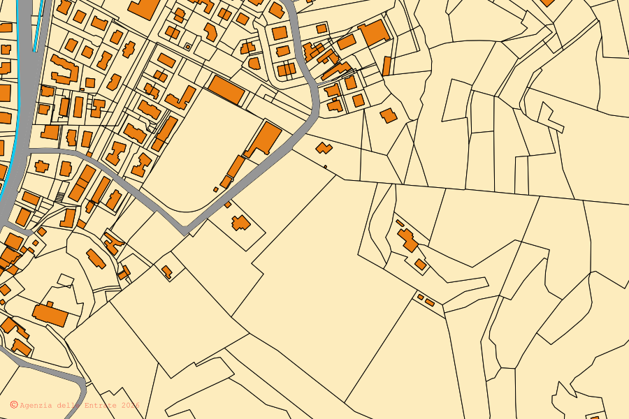 Plan cadastral du centre de Sarego : parcelles et bâtiments, cartographie de l'Agenzia delle Entrate
