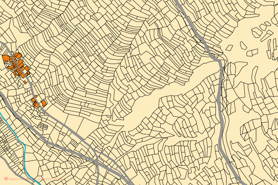 Plan cadastral du centre de Sauze di Cesana : parcelles et bâtiments, cartographie de l'Agenzia delle Entrate