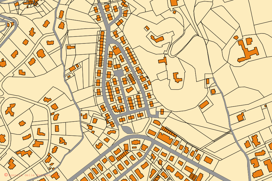 Plan cadastral du centre de Schio : parcelles et bâtiments, cartographie de l'Agenzia delle Entrate