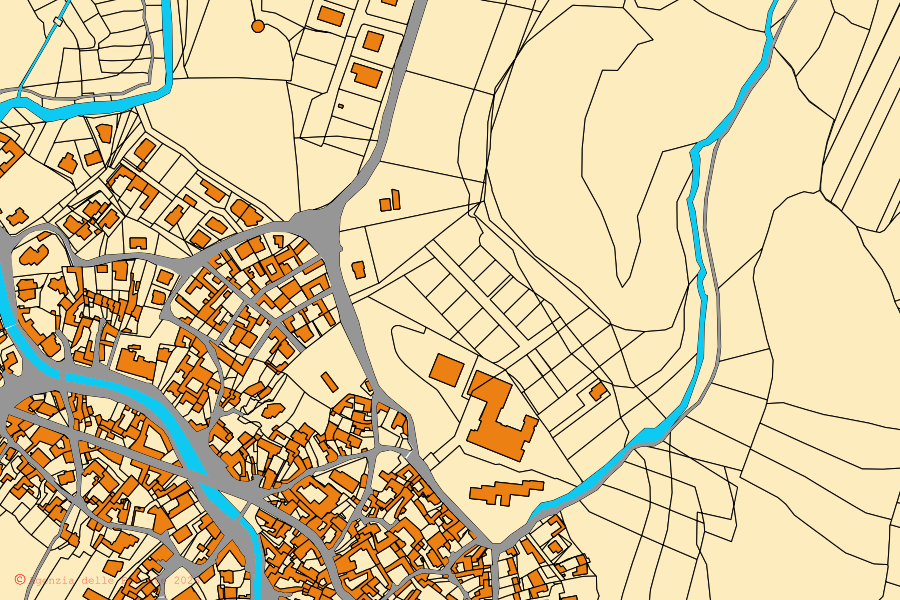 Plan cadastral du centre de Segariu : parcelles et bâtiments, cartographie de l'Agenzia delle Entrate