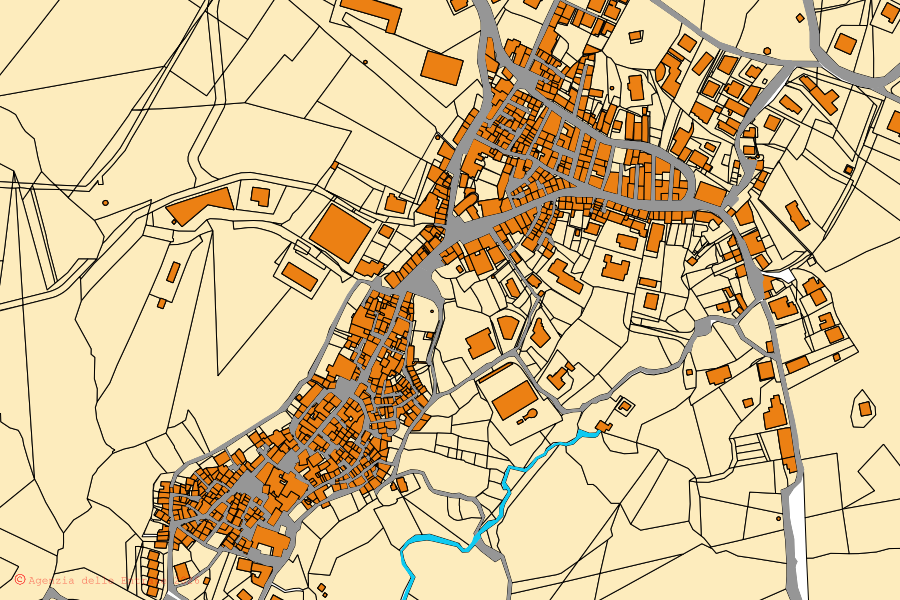 Plan cadastral du centre de Serre : parcelles et bâtiments, cartographie de l'Agenzia delle Entrate