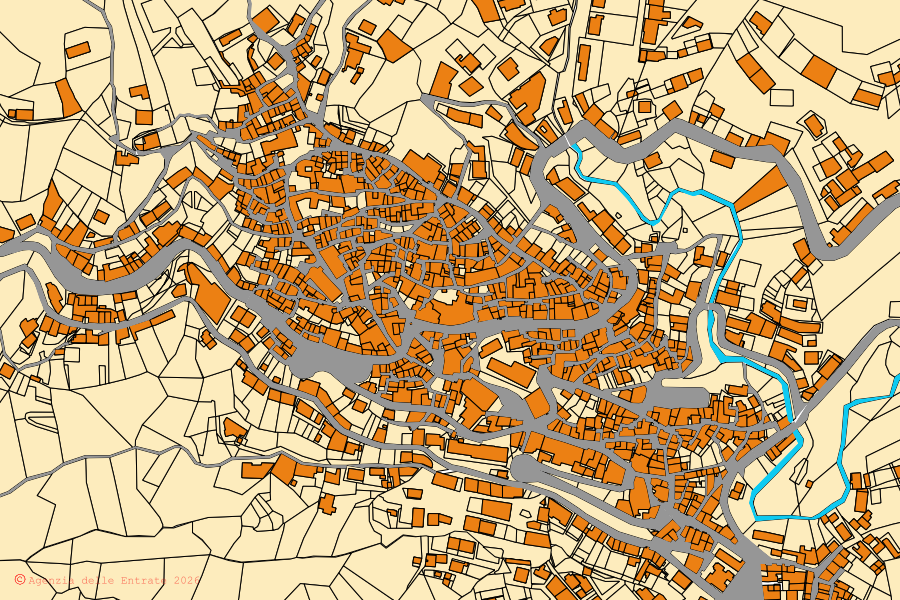 Plan cadastral du centre de Sersale : parcelles et bâtiments, cartographie de l'Agenzia delle Entrate