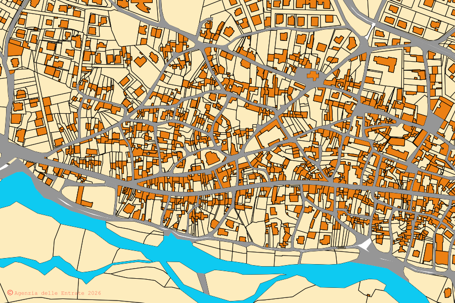 Plan cadastral du centre de Siliqua : parcelles et bâtiments, cartographie de l'Agenzia delle Entrate