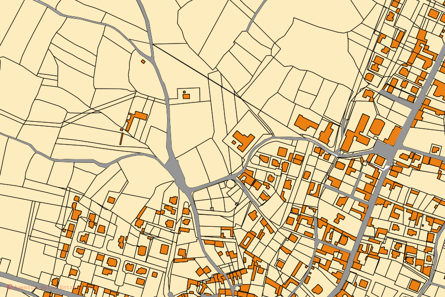 Plan cadastral du centre de Siurgus Donigala : parcelles et bâtiments, cartographie de l'Agenzia delle Entrate