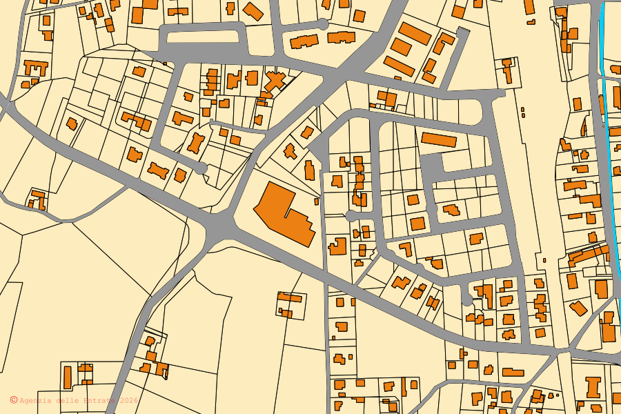 Plan cadastral du centre de Spilimbergo : parcelles et bâtiments, cartographie de l'Agenzia delle Entrate