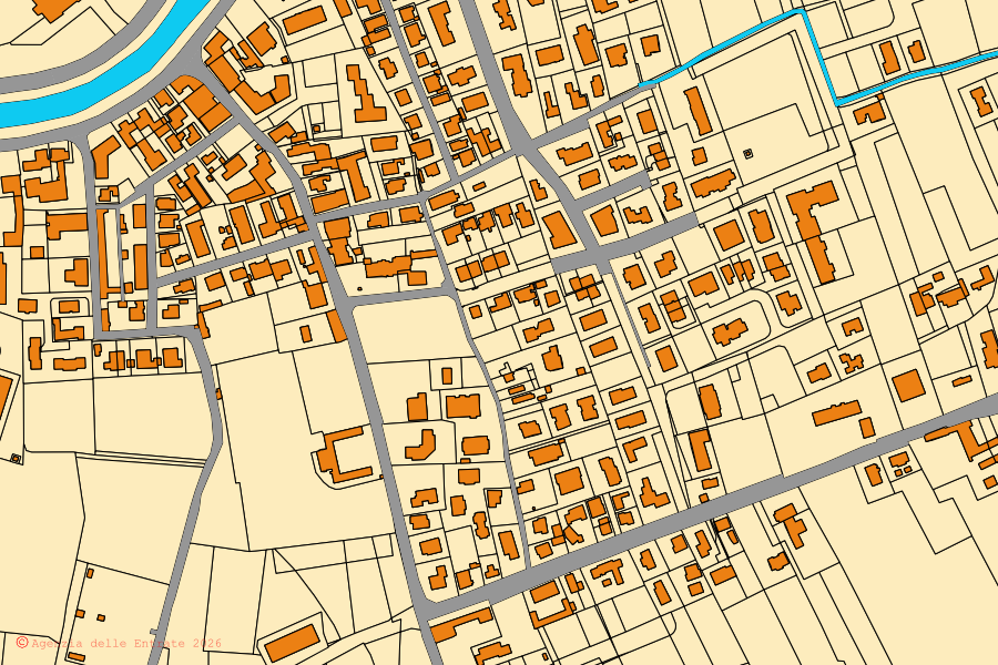 Plan cadastral du centre de Stra : parcelles et bâtiments, cartographie de l'Agenzia delle Entrate